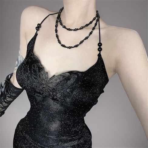Women Alt Goth Halter Sparkle Long Maxi Dress - Butterfly Split Low Back Renaissance Style Going Out Disco in Saudi Arabia