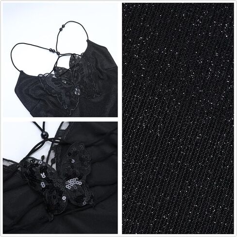 Women Alt Goth Halter Sparkle Long Maxi Dress - Butterfly Split Low Back Renaissance Style Going Out Disco in Saudi Arabia