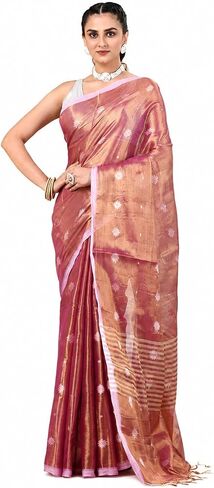 SAREEN Women’s Raga Tissue Jamdani Saree with Woven Motifs & Tassels | Lightweight Cotton Tissue Saree in Saudi Arabia