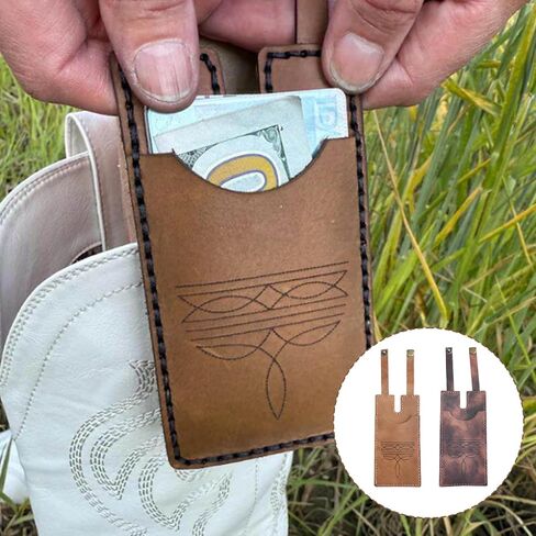 2-Piece Western Wallet for Women, Boot Wallet Women Western Style, Leather Wallet Set with Snap Strap for Cowboy Nights and Country Concerts, Brown and Tan Color Options in Saudi Arabia