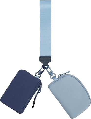 Keychain Wallet for Women Mini Zip Around Wristlet Wallets Detachable Dual Pouch Wristlet Portable Coin Purse Small Wallets (1, Navy+Light Blue) in Saudi Arabia