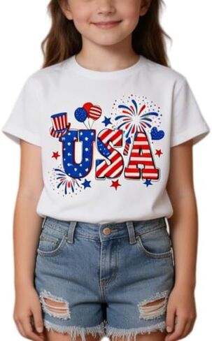 Grils Boys 4th of July Shirt USA Shirt American Flag Shirt Fourth of July Shirts Independence Day Patriotic Tees Tops in Kuwait