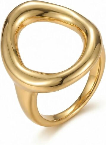 Gold Rings for Women Non Tarnish - 18K Gold Plated Stainless Steel Chunky Oval Statement & Dainty Thick Waterproof Stackable Rings in Saudi Arabia