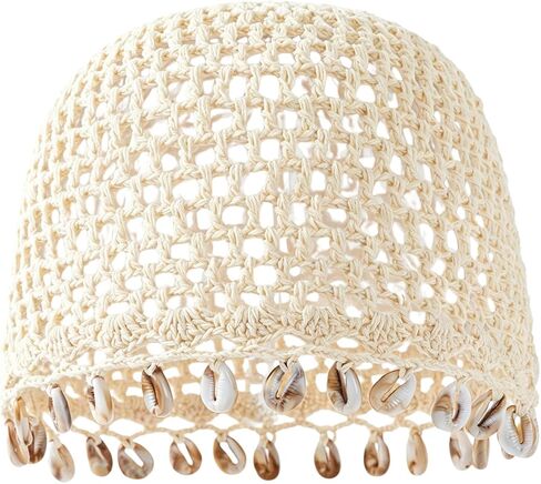 Women's Bohemian Crochet Hat with Shell, Summer Handmade Beanie Cap for Beach Vacation Festival in Saudi Arabia