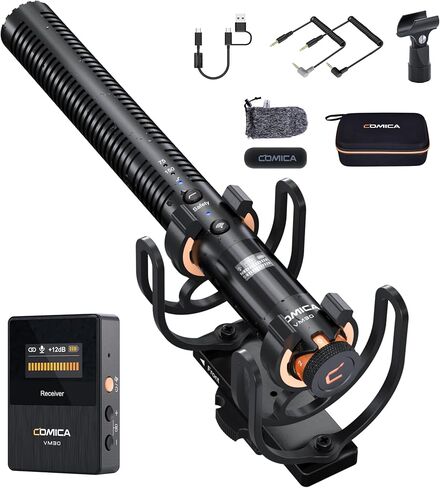 comica VM30 Shotgun Microphone, with Wireless Modes, Digital/Analog Output, 75/150Hz, Super-Cardioid Universal Video Microphone for Filmmakers, Vloggers - Mic for Camera, Smartphone, and PC in Kuwait