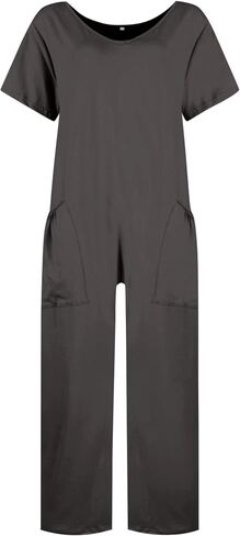 Women's V Neck Short Sleeve Jumpsuits, Casual Loose Baggy Drop Crotch Harem Pants, Oversized Boho Romper Overalls in Kuwait