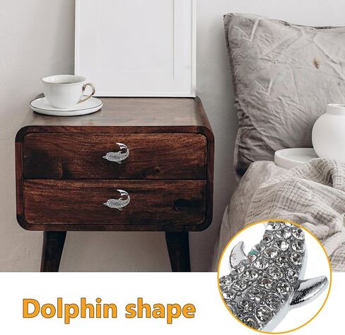 4pcs Dolphin Drawer Pulls with Rhinestone Decoration, Silver Single Hole Cabinet Handles for ’ Room, Sea Animal Furniture Accessories for Dressers and Closets in Saudi Arabia
