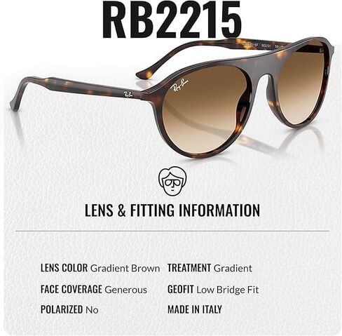 Ray-Ban RB2215F LOW BRIDGE FIT نظارة شمسية مربعة الشكل مع مجموعة نظارات RayBan الرسمية in Kuwait