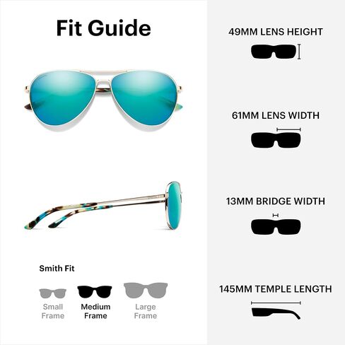 نظارات SMITH Langley 2 Aviator الشمسية - نظارات للرجال والنساء، حماية 100% من الأشعة فوق البنفسجية للمناسبات الخارجية، القيادة، الشاطئ - إطار معدني ذهبي + عدسات مرآة مستقطبة من Opal ChromaPop in Kuwait