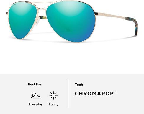 نظارات SMITH Langley 2 Aviator الشمسية - نظارات للرجال والنساء، حماية 100% من الأشعة فوق البنفسجية للمناسبات الخارجية، القيادة، الشاطئ - إطار معدني ذهبي + عدسات مرآة مستقطبة من Opal ChromaPop in Kuwait