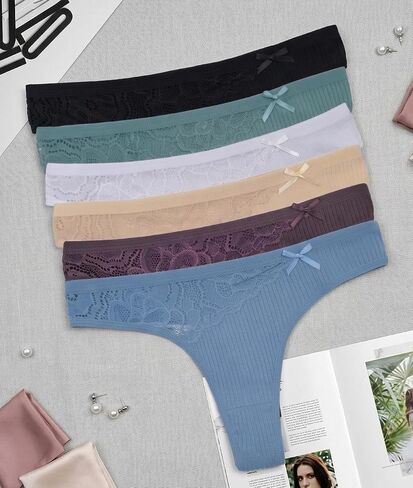 Cotton Underwear for Women Lace Sexy Thongs Soft Breathable Ladies Panties 6 Pack in Kuwait