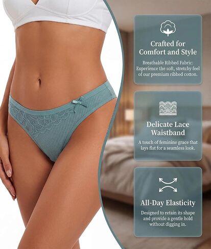Cotton Underwear for Women Lace Sexy Thongs Soft Breathable Ladies Panties 6 Pack in Kuwait