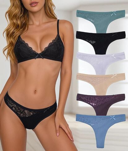 Cotton Underwear for Women Lace Sexy Thongs Soft Breathable Ladies Panties 6 Pack in Kuwait
