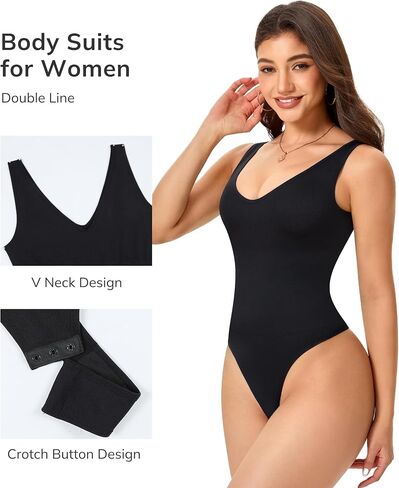 LODAY Shapewear Bodysuits for Women V Neck Tank Top Bodysuit Thong Body suits Slim Fit in Saudi Arabia