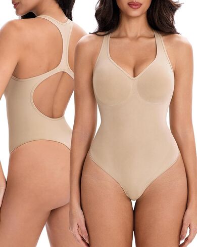 Racerback Thong Shapewear for Women with Tummy Control, Seamless Sculpting Bodysuit for Workouts and Daily Wear in Saudi Arabia