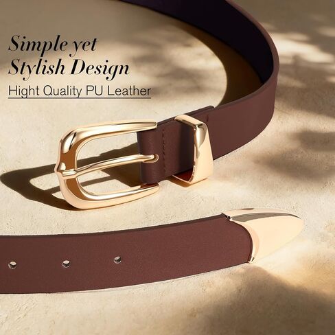 SANSTHS Belts for Women Fashion Waist Band with Gold Buckle, Women Leather Belts for Jeans Pants Dresses in Saudi Arabia