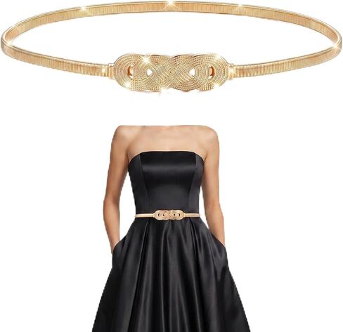 Andibro Skinny Elastic Gold Waist Belt for Women Dress, Gold Fancy Thin Elastic Chain Belt for Dress Ladies Dress Waist Band in Kuwait
