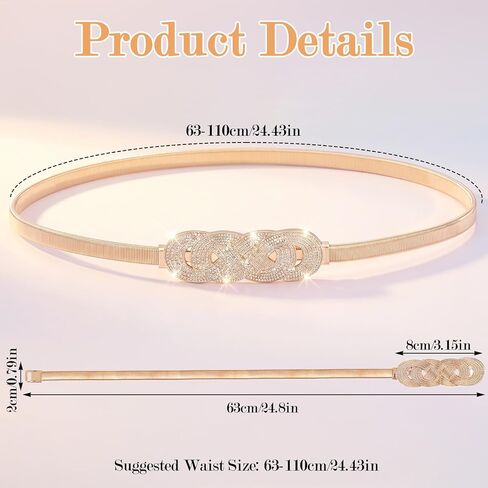 Andibro Skinny Elastic Gold Waist Belt for Women Dress, Gold Fancy Thin Elastic Chain Belt for Dress Ladies Dress Waist Band in Kuwait