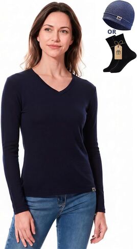 MERINNOVATION Merino Wool Base Layer Women - Size L 100% Merino Wool Shirts for Women Lite - Midweight Long Sleeve V-Neck Tops in Saudi Arabia