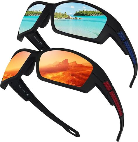 2 Pack Polarized Sports Sunglasses for Men TR90 Wrap Around UV Protection for Running Driving Fishing Cycling in Saudi Arabia