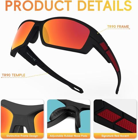 2 Pack Polarized Sports Sunglasses for Men TR90 Wrap Around UV Protection for Running Driving Fishing Cycling in Saudi Arabia