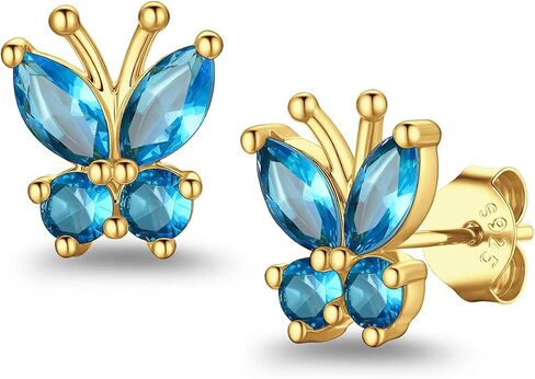 Suplight Butterfly Stud Earrings 925 Sterling Silver 14K Gold Brithstone Earrings for Women Brithstone Jewelry Gifts in Kuwait