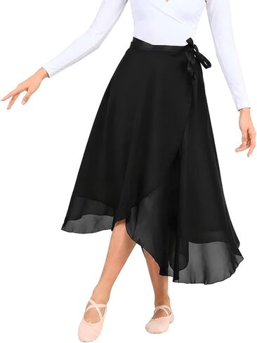 Long Dance Wrap Skirt Women, Long Sheer Ballet Wrap Skirt Women, Adjustable Tie Waist Chiffon Dance Skate Skirts Dancewear for Adult Ladies Black in Saudi Arabia