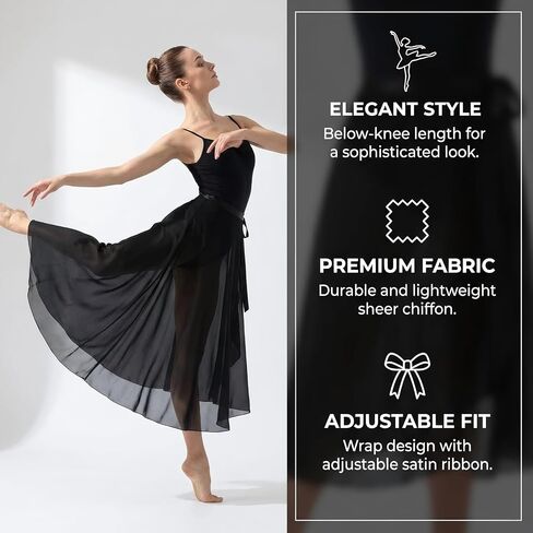 Long Dance Wrap Skirt Women, Long Sheer Ballet Wrap Skirt Women, Adjustable Tie Waist Chiffon Dance Skate Skirts Dancewear for Adult Ladies Black in Saudi Arabia