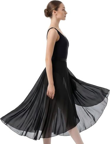 Long Dance Wrap Skirt Women, Long Sheer Ballet Wrap Skirt Women, Adjustable Tie Waist Chiffon Dance Skate Skirts Dancewear for Adult Ladies Black in Saudi Arabia