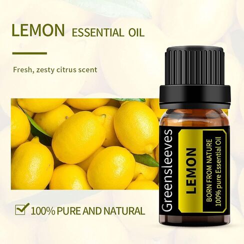 GREENSLEEVES Lemon Essential Oil, 10ml Pure Plant-Based Fragrance Oil for Aromatherapy, Essential Oils for Diffuser, Air Freshener, Massage, Bath Bomb, Scented Candle Soap Making in Saudi Arabia