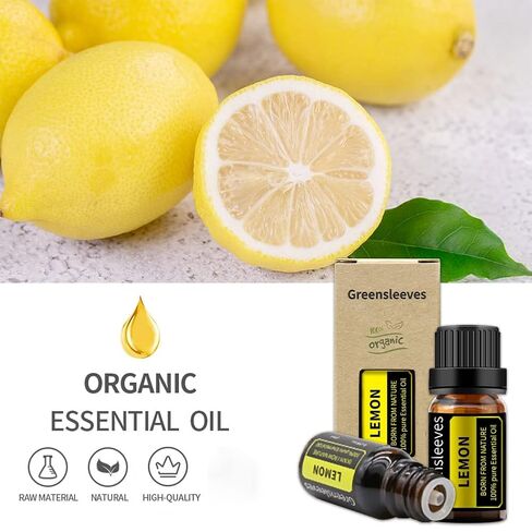GREENSLEEVES Lemon Essential Oil, 10ml Pure Plant-Based Fragrance Oil for Aromatherapy, Essential Oils for Diffuser, Air Freshener, Massage, Bath Bomb, Scented Candle Soap Making in Saudi Arabia