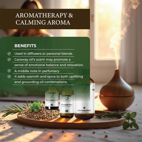 Caraway Seed Essential Oil | 15 ml | Carum carvi | Steam Distilled from Seeds | Sweet Spicy Aroma | Digestive & Aromatherapy Support | Natural Middle Note | Pure & Undiluted | Egypt in Saudi Arabia