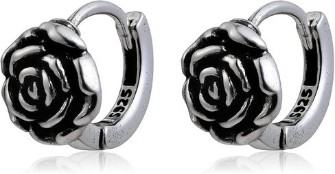 Small 925 Sterling Silver Hoop Earrings for Women Shaped Rose Flower Earrings Gothic Floral Jewelry for Valentine's Day in Kuwait