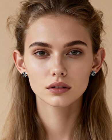 Small 925 Sterling Silver Hoop Earrings for Women Shaped Rose Flower Earrings Gothic Floral Jewelry for Valentine's Day in Kuwait