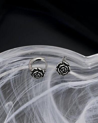 Small 925 Sterling Silver Hoop Earrings for Women Shaped Rose Flower Earrings Gothic Floral Jewelry for Valentine's Day in Kuwait