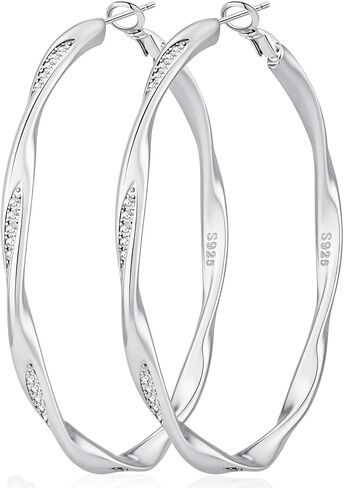 BMMYE Sterling Silver Post Hoops Earrings for Women Hypoallergenic Sparkly Hoops 14K Gold Plated Twisted Hoop Earrings (30/40/50/60 MM) in Saudi Arabia