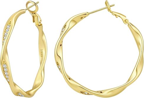 BMMYE Sterling Silver Post Hoops Earrings for Women Hypoallergenic Sparkly Hoops 14K Gold Plated Twisted Hoop Earrings (30/40/50/60 MM) in Saudi Arabia