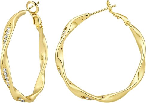 BMMYE Sterling Silver Post Hoops Earrings for Women Hypoallergenic Sparkly Hoops 14K Gold Plated Twisted Hoop Earrings (30/40/50/60 MM) in Saudi Arabia