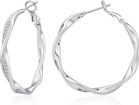 BMMYE Sterling Silver Post Hoops Earrings for Women Hypoallergenic Sparkly Hoops 14K Gold Plated Twisted Hoop Earrings (30/40/50/60 MM) in Saudi Arabia