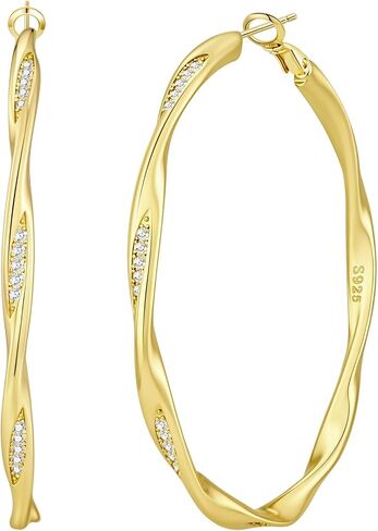 BMMYE Sterling Silver Post Hoops Earrings for Women Hypoallergenic Sparkly Hoops 14K Gold Plated Twisted Hoop Earrings (30/40/50/60 MM) in Saudi Arabia