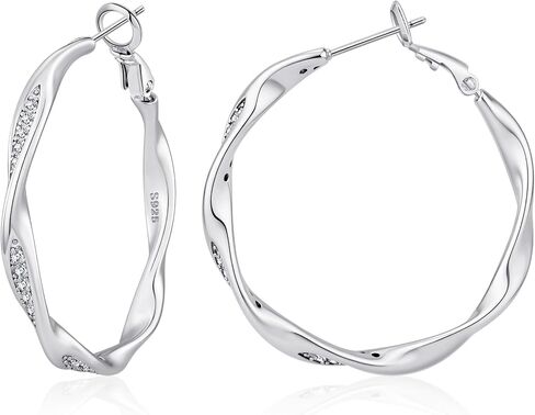 BMMYE Sterling Silver Post Hoops Earrings for Women Hypoallergenic Sparkly Hoops 14K Gold Plated Twisted Hoop Earrings (30/40/50/60 MM) in Saudi Arabia