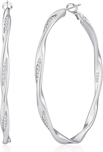 BMMYE Sterling Silver Post Hoops Earrings for Women Hypoallergenic Sparkly Hoops 14K Gold Plated Twisted Hoop Earrings (30/40/50/60 MM) in Saudi Arabia