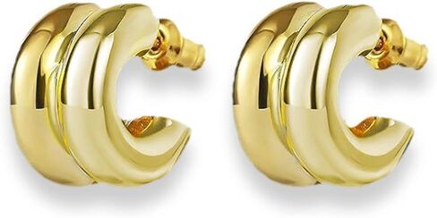 Two Tone Chunky Earrings Gold and Silver Double Hoop Earrings Dangle Statement Earrings Mixed Metal Earrings Waterproof Fashion Earrings for Women in Saudi Arabia