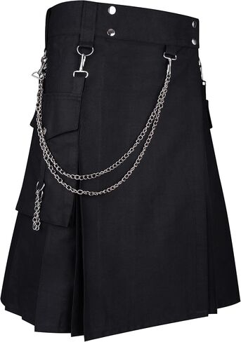Men 's Black Cotton Silver Chains Utility Kilt in Saudi Arabia