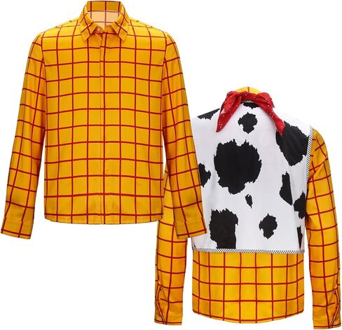 PARTYEVER Cowboy Costume Men's Lapel Tartan Shirt Cowboys Hat Vest Scarf With Sheriff Badge Halloween Outfits in Saudi Arabia