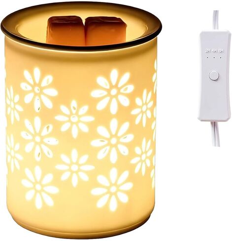 Dicimi Candle Warmer Lamp with Timer, 2-in-1 Wax Melt Warmer and Night Light, Petal Hollow-Out Ceramic Design, Flameless Scented Wax Warmer for Home Office, Gift for Women in Saudi Arabia