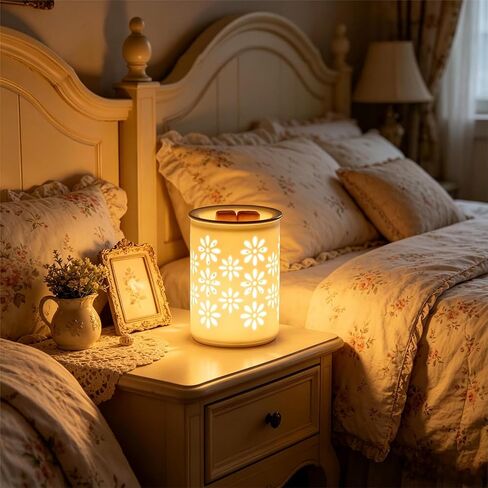 Dicimi Candle Warmer Lamp with Timer, 2-in-1 Wax Melt Warmer and Night Light, Petal Hollow-Out Ceramic Design, Flameless Scented Wax Warmer for Home Office, Gift for Women in Saudi Arabia