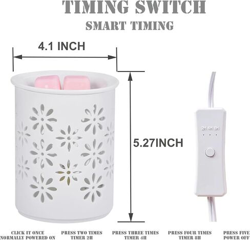 Dicimi Candle Warmer Lamp with Timer, 2-in-1 Wax Melt Warmer and Night Light, Petal Hollow-Out Ceramic Design, Flameless Scented Wax Warmer for Home Office, Gift for Women in Saudi Arabia