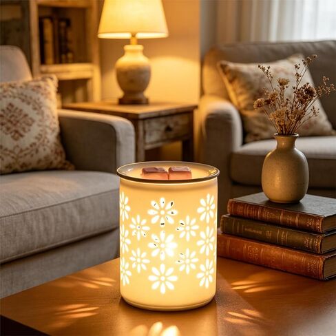 Dicimi Candle Warmer Lamp with Timer, 2-in-1 Wax Melt Warmer and Night Light, Petal Hollow-Out Ceramic Design, Flameless Scented Wax Warmer for Home Office, Gift for Women in Saudi Arabia
