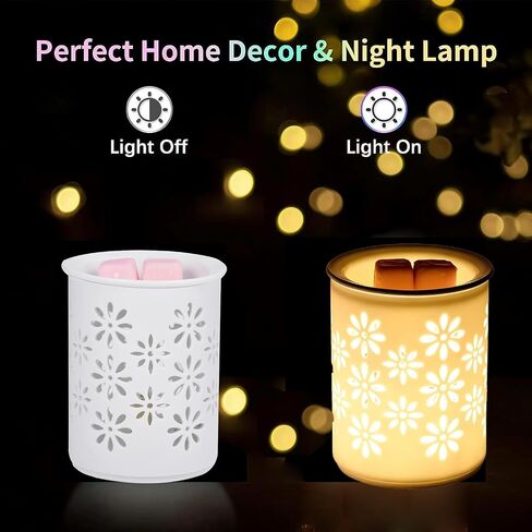Dicimi Candle Warmer Lamp with Timer, 2-in-1 Wax Melt Warmer and Night Light, Petal Hollow-Out Ceramic Design, Flameless Scented Wax Warmer for Home Office, Gift for Women in Saudi Arabia